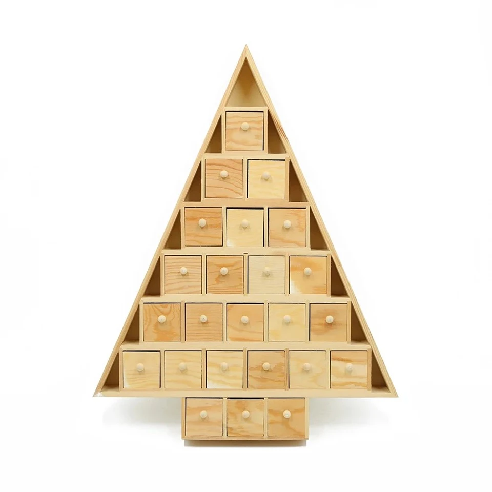 Ufærdig adventskalender med 24 skuffer